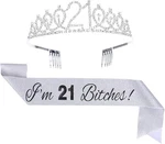 21ST Birthday Tiara And Sash Set - 'i'm Bitches' Silver Crystal Crown... New. Price: $18.99.