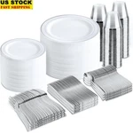 Elegant Disposable Silver Plastic Dinnerware Set 100 Guests Parties Events New. Price: $46.39.