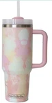 Stainless Steel Tumbler W/straw, Pastel Rainbow Colors, Whimsical 40 Ozs Open. Price: $12.00.