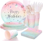 Boocikey Pastel Rainbow Birthday Plates Napkins Cups Set New. Price: $32.49.