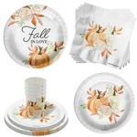 64 Pcs Fall Love Pumpkin Bridal Shower Tableware Plates 9X8 Inch For 16 New. Price: $37.35.