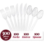 Prestee 300-PIECE Plastic Silverware Set 100 Knives, Forks, And Spoons New. Price: $16.99.