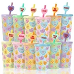 Conversation Hearts Color Changing Cups, 12-PACK Valentine's Day With Lids New. Price: $40.99.