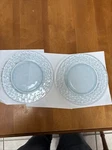 2-CLEAR Light Blue Coloring 8 Salad Plates With Hammered Edge Used. Price: $8.99.