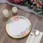 25 White 9" Round Paper Plates Floral Design Gold Rim Party Events Tableware New. Price: $7.25.