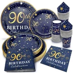 Algpty 90TH Birthday Decorations Plates And Napkins Blue Gold, Service Fo... New. Price: $31.86.