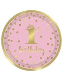 Amscan 1ST Birthday Girl Round Metallic Paper PLATES-9", Pack Of 8 New. Price: $8.49.
