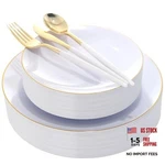30 Guests Plastic Plates With Disposable Silverware,gold Cutlery New. Price: $58.27.