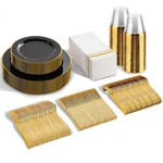 Sut 175 Piece Black And Glod Plastic Dinnerware Set For 25 Guests, Disposable New. Price: $55.77.
