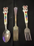Vintage Disney Minnie Mouse Child's Fork And Spoon Set Another Kids Used. Price: $10.00.