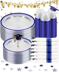 Beststar 350PCS Clear And Blue Disposable Plates Set For Guests, 100 Plasti New. Price: $55.59.