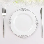 10 White Silver 8" Round Plastic Salad Dinner Plates Embossed Baroque Rim Party New. Price: $7.25.