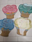 4 Blue Sky Ceramic Birthday Plates Cupcake Shape Ea 7.5X8 Pink Grn Yel Used. Price: $20.00.