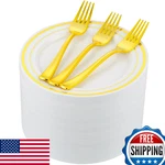 Isfangco 200PCS Gold Dessert Plates With Forks GUESTS-100PCS 7.5" Small New. Price: $69.86.