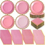 200 Pcs Pink Paper Plates And Napkins Set Serves 100 Scalloped 7 Inch Supply New. Price: $37.15.