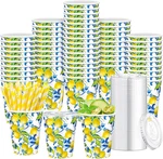 Tessco 150 Pcs Sets Capri Lemon Paper Cups With Lids And Straws - 12 Oz Blue New. Price: $34.81.