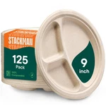 100% Compostable, 3 Compartment, Disposable Paper 9'' Sectional, Unbleached New. Price: $35.94.