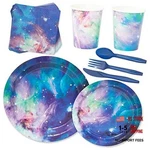 168-PIECE Space Birthday Decorations Set Serves 24, Blue Galaxy 9" & 7" New. Price: $36.99.