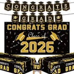 Graduation Decorations 2026 Black Gold Congrats Banner Backdrop Tablecl... New. Price: $11.86.