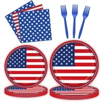 96 Pcs American Flag Patriotic Party Plates And Napkins, Forks Supplies - Dis... New. Price: $23.84.