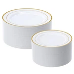 Focusline 60 Pc Gold Rim Plastic Plates Set: 30 Dinner 10", Salad 7" Disposab New. Price: $41.02.