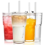 Alink 20OZ Glass Tumblers Lids And Straws Set Of 4 - Stylish Ribbed Design New. Price: $29.87.