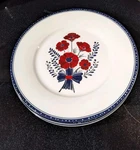 Liberty Home Of Four Plates Patriotic Table Setting, Red Floral Blue Rim New. Price: $39.99.