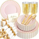 Youbet 350PCS Pink Scalloped Plastic Plates And Gold Disposable Dinnerw... New. Price: $83.74.