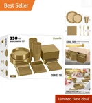 350 Pcs Heavy Duty Gold Plastic Party Plates, Cups, & Cutlery - Elegant Dining New. Price: $79.29.