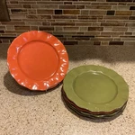 Better Homes And Gardens Set Of 5 Harvest Green, Orange Saddle Dinner Plates Used. Price: $50.99.