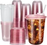 100 Sets 16OZ Disposable Stemless Plastic Cups With Strawless Sip Lids, Clear Pe New. Price: $41.25.