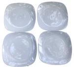 4 Royal Norfolk Greenbrier Intl Stoneware 10" White Square Dinner Plates Used. Price: $16.00.