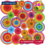 Joyin 24 Colorful Hanging Paper Fan Round Wheel Disc For Fiesta Party Supplies New. Price: $44.08.