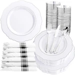 Disposable Plastic Plates 350PCS Silver White Guest Dinnerware Set Liacere New. Price: $89.99.