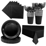 Severs 25 Guests Paper Plates 9 Inch,bulk Cups Napkins And Black New. Price: $27.75.