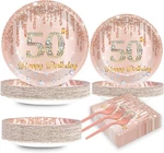 Chunnin 200 Pcs Happy 50TH Birthday Party Plates Napkins Pink Rose 9 Inches New. Price: $31.70.