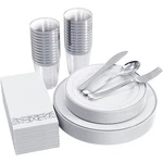 Gold Rim Disposable Dinnerware Set Plates Forks Spoons Cups Napkins Party New. Price: $47.74.