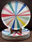 6 Meri Target Rainbow Reusablebamboo Melamine 10"PLATES Large Bright Stripe Used. Price: $28.99.