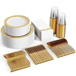 350 Ct Gold Dinnerware Set For Guests, Lace Plastic Plates Disposable... New. Price: $71.59.
