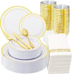 175PCS White & Gold Plastic Plates 25 Guest Thanksgiving New. Price: $66.86.