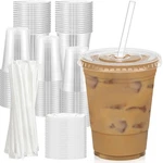 100 Pack 16 Oz Clear Plastic Cups With Lids Straws For Cold Drinks New. Price: $34.64.