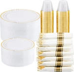 Wellife 350 Pieces Gold Plastic Plates - Disposable Silverware And Cups, New. Price: $76.15.