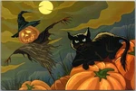 Halloween-themed Oriental City 4X6 Postcard Jack O'lantern Scarecrow / Black Cat Used. Price: $5.53.