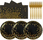 75PCS Paper Plates And Napkins Set - Black Gold Dot 7INCH, New. Price: $16.91.