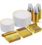 Goodluck 300 Pieces Gold Disposable Plates For 50 Guests, Plastic ... New. Price: $31.50.