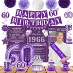 Crenics Purple 60TH Birthday Decorations For Women - In 1966 Backdrop New. Price: $36.40.