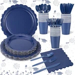 Navy Blue Plates Napkins Cups Cutlery 175 Pieces Serves 25 Graduation New. Price: $26.94.