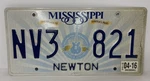 Vintage License Plate Mississippi NV3-821 Newton Celebrating Creative Culture Used. Price: $16.65.