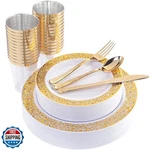 Wellife 175 Pcs Gold Plastic Plates, Rim Dinnerware Set, Include New. Price: $54.99.