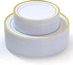 100 Pcs Gold Plastic Plates, White And Include 50 Dinner New. Price: $44.99.